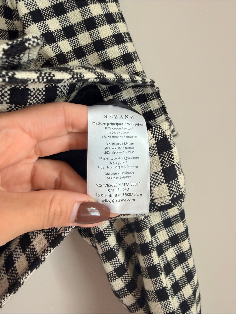 Sézane Terry Jacket Black White Gingham Check Cropped Jacket US 2 - Picture 7 of 7